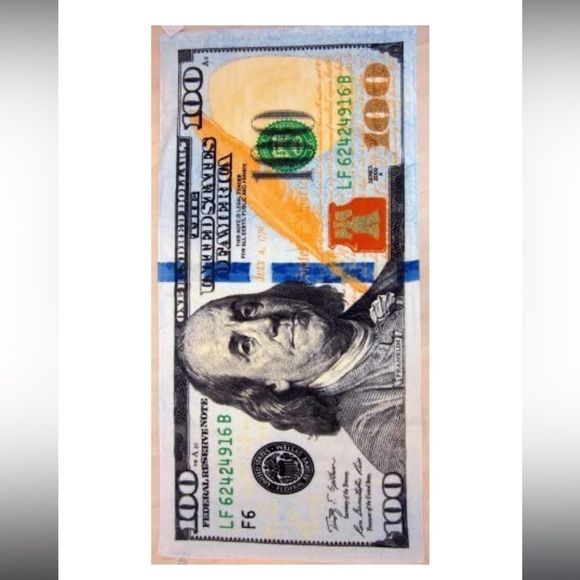 New 100 Dollar Bill Velour Brazilian Beach Towel 30x60 Inches - Picture 2 of 3